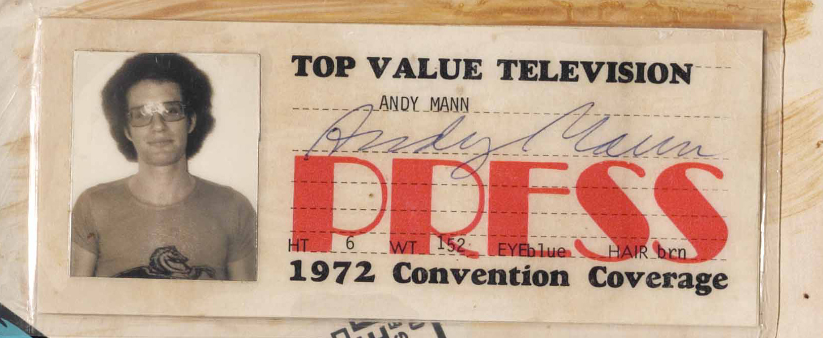 press credentials for andy mann from the 1972 democratic convention