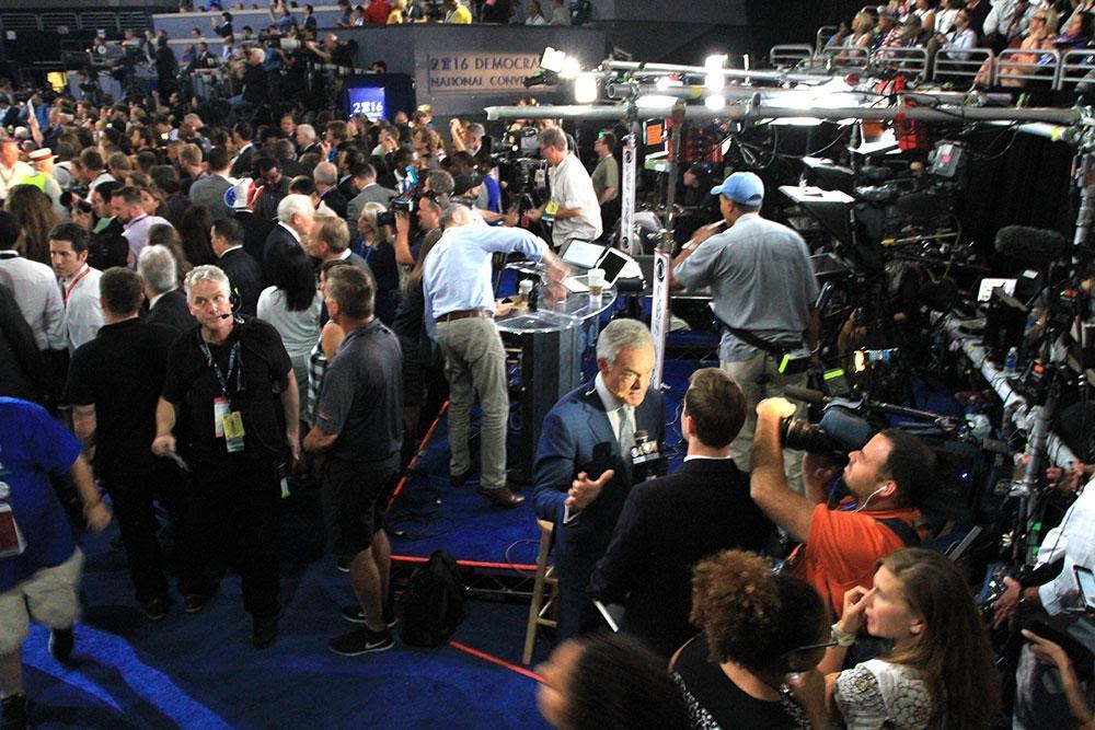 newscasters and camera operators at the 2016 Democratic National Convention